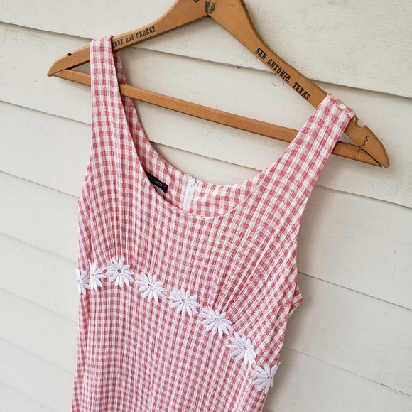 Vintage Dresses & Skirts - Vintage 1990s Seersucker Pink Gingham Tank Dress